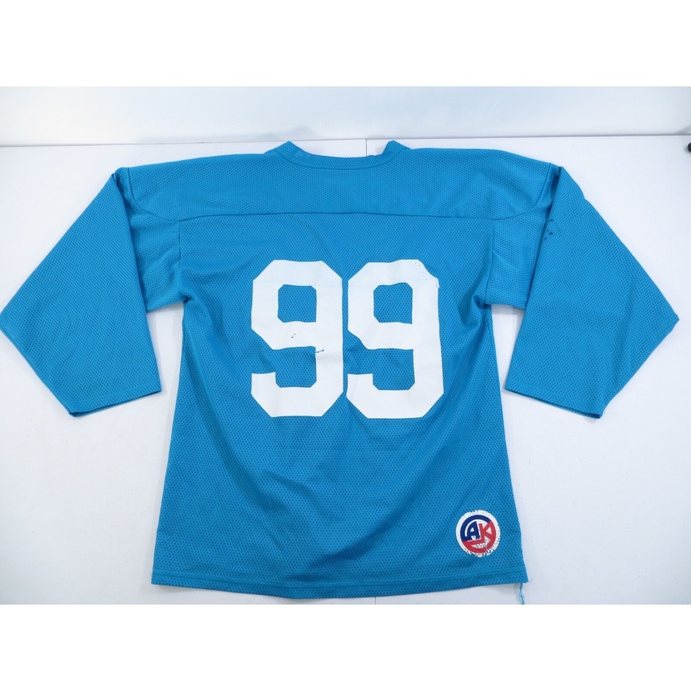 Vintage AK‎ Athletic Knit #99 Blue Teal Hockey Jersey Size Small DAMAGED